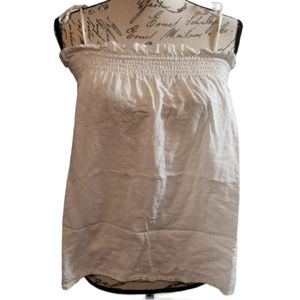 MNG Linen Blend Ruffled Smocked Tank Top